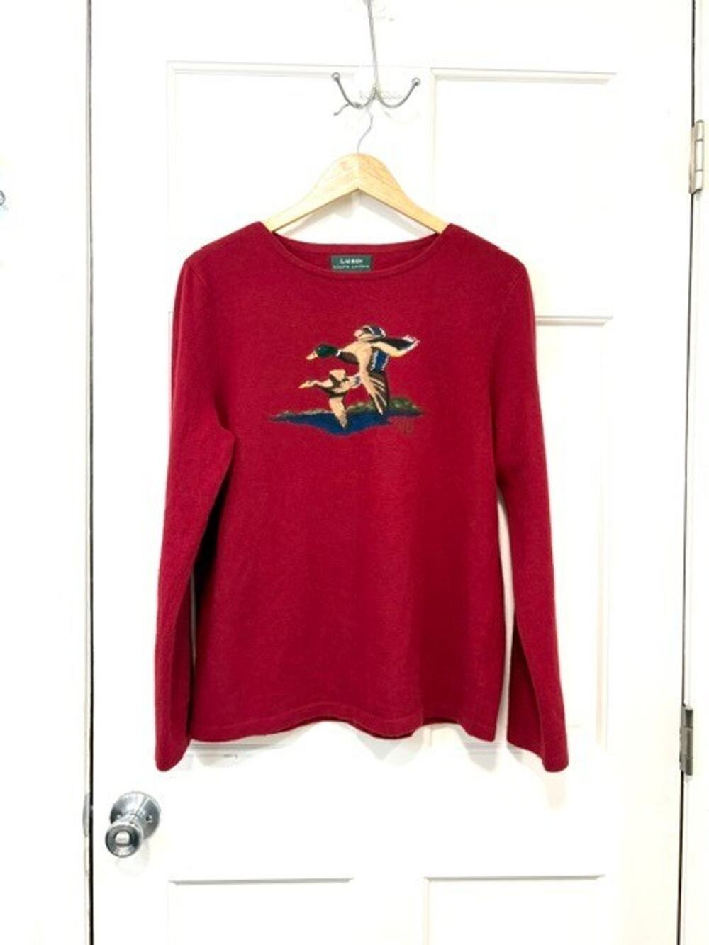 Lauren Ralph Lauren Flying Ducks Sweater Women's XL Merino Wool Angora Cashmere